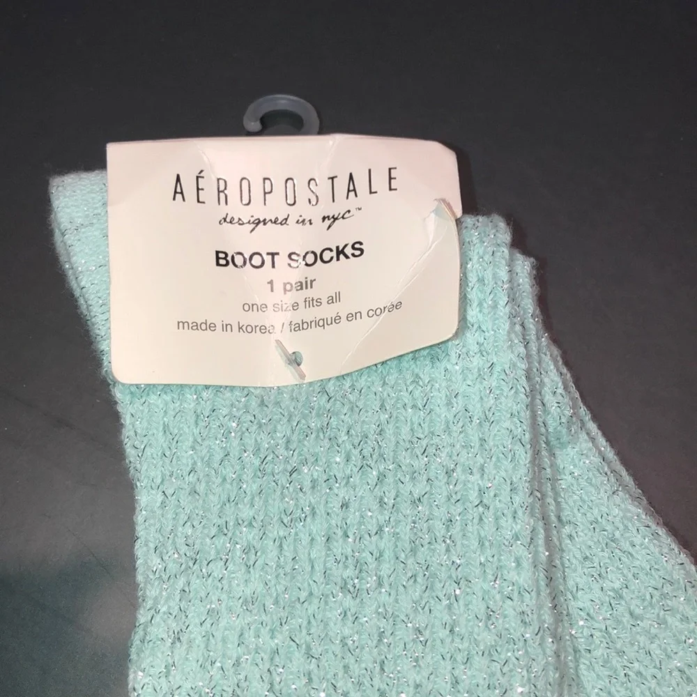 AEROPOSTALE Sparkling Green Silvery Boot Socks
